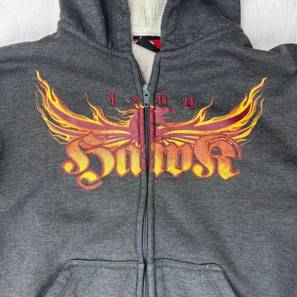 Tony Hawk Zip Up Hoodie Sherpa Lined Flame Phoenix‎ Graphic Gray Boys M (10/12)